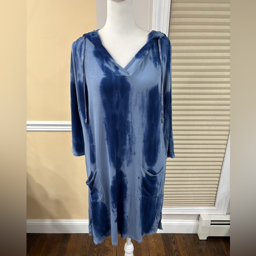New directions Blue Tie-Dye Hooded Swim Cover-Up size S